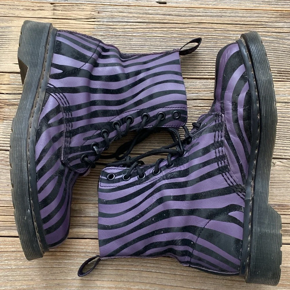 Dr. Marten Purple/Black Zebra Striped Pascal Boots. Size 7 (EU38). - Picture 2 of 10